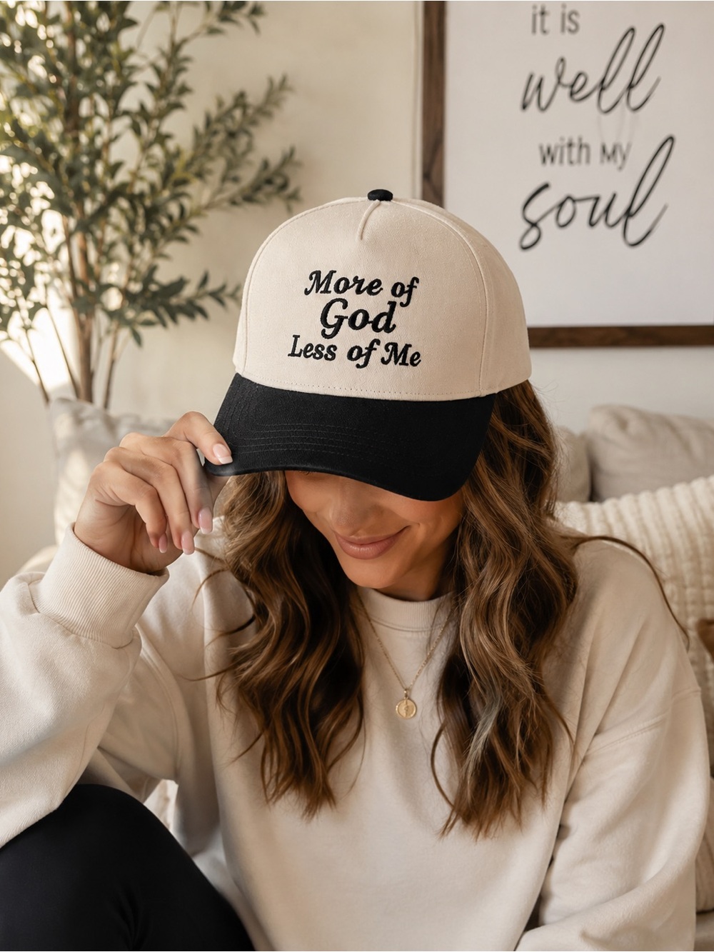 Zenana Outfitters White Baseball Cap with Black Embroidery Trucker Hat Faith
